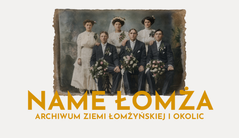 Logo Name Łomża i zdjęcie rodziny w le